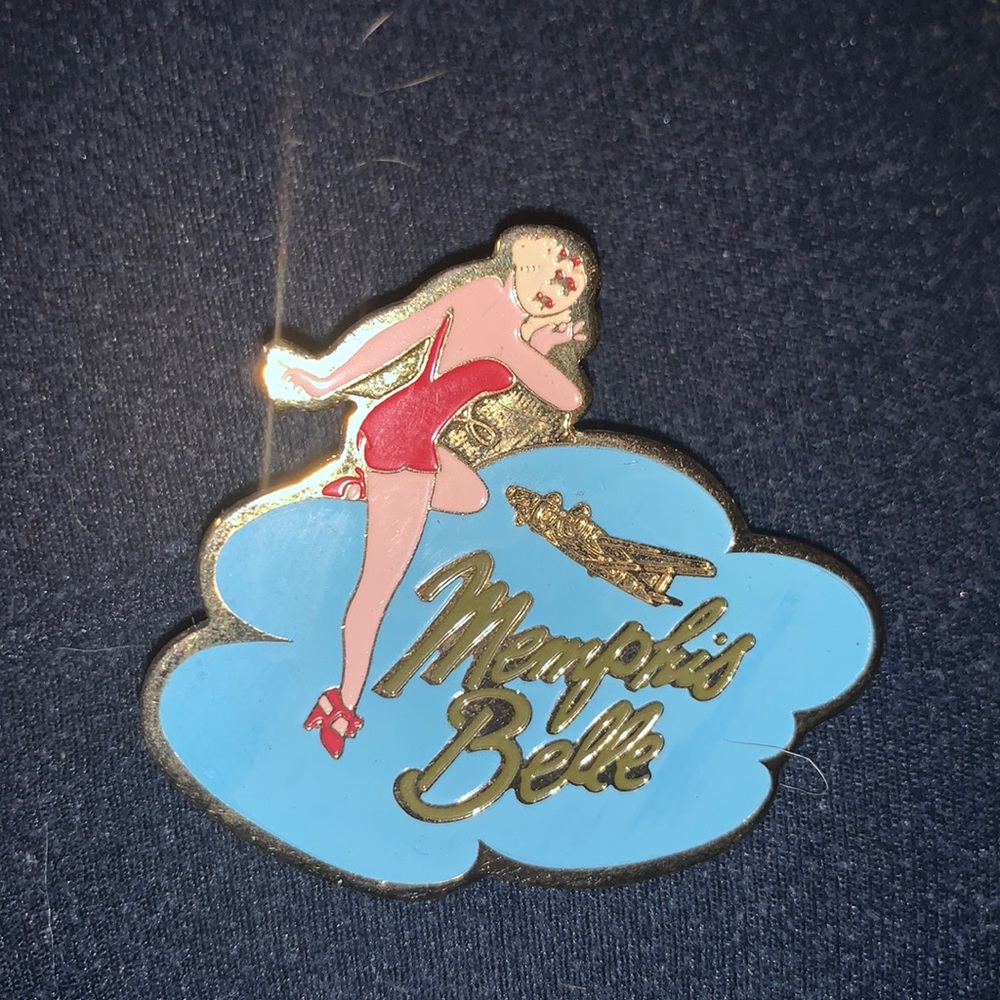 Vintage Memphis Belle Gold Tone Enamel Lapel Pin